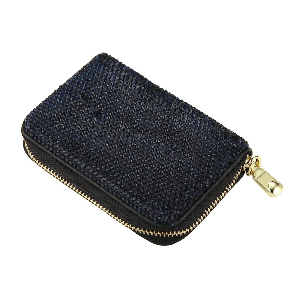 7375 Rhinestone Credit Card Holder RFID Blocking Wallet Slim Leather Zipper
